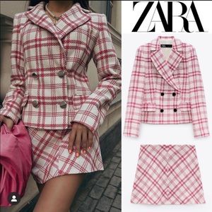 New Zara Set Textured Plaid Blazer+Skirt